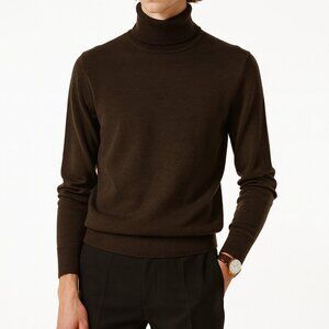 Banana Republic Brown Extra Fine Italian Merino Turtleneck M Minimalist Preppy